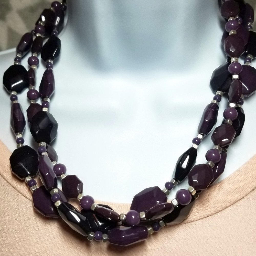 NEW Premier Designs Purple 3 Strand Bead Necklace
